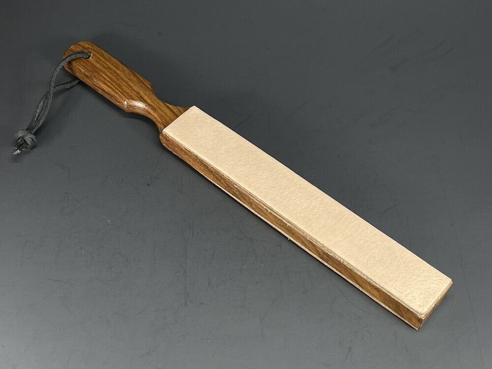 Leather Strop Double-Sided Sharpening Tool Wooden Handle+ Buffing Compound
