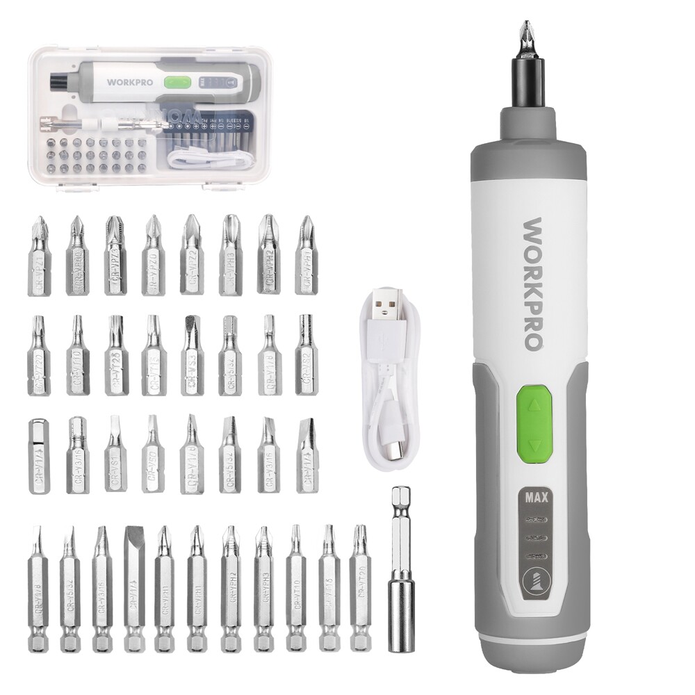 WORKPRO 4V Rechargeable Electric Screwdriver Cordless Screwdriver Set with 35Bit