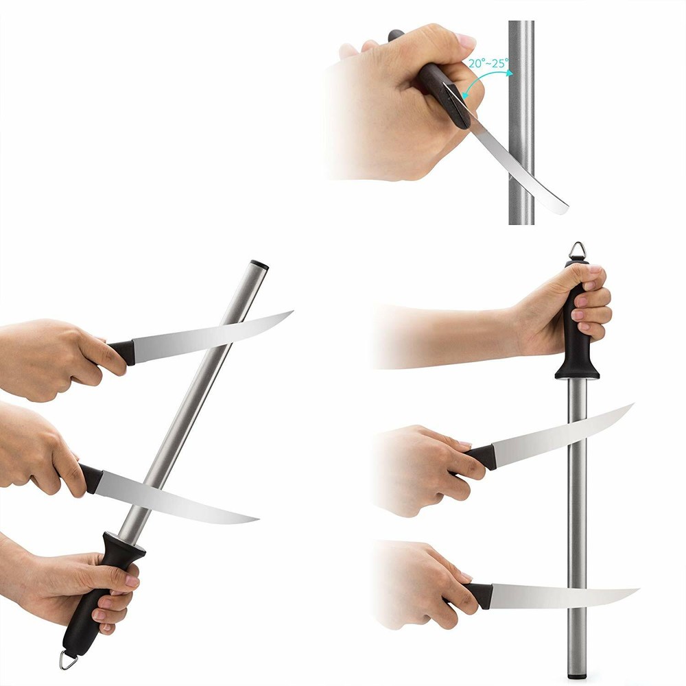 Pro 10" Diamond Knife Sharpener Rod Sharpening Tool for Kitchen Knives Scissors