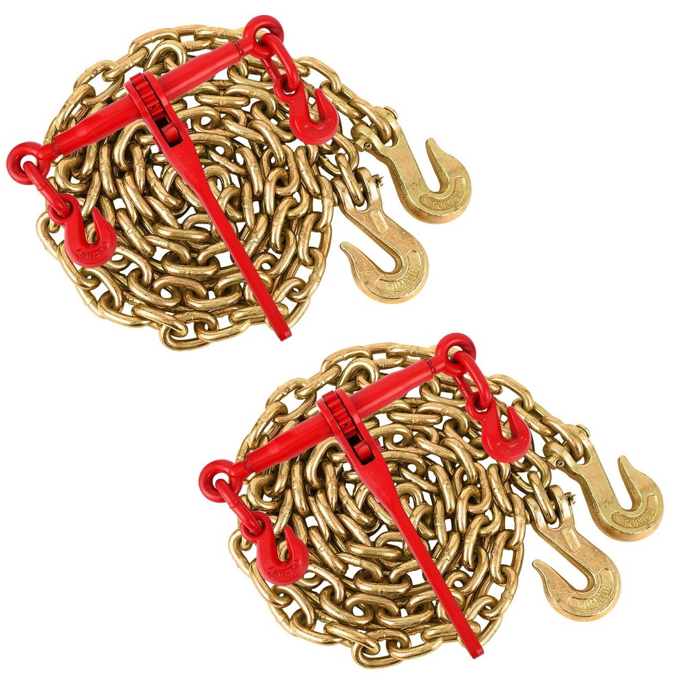 2pcs Ratchet Load Binders, 5/16"-3/8" Chains and Binders Kit ,Grab Hooks