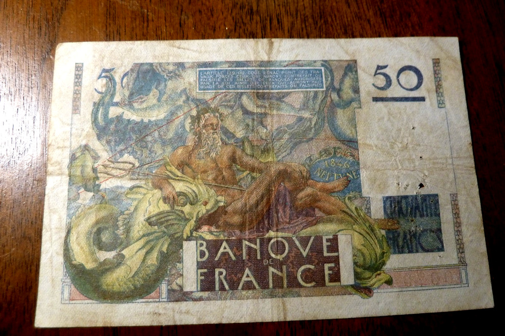 FRANCE 1951 LE VERRIER 50 FRANC NOTE FINE