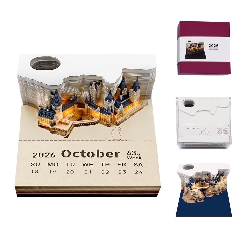 3D calendar 2026, notepad, detachable pen Magic Castle