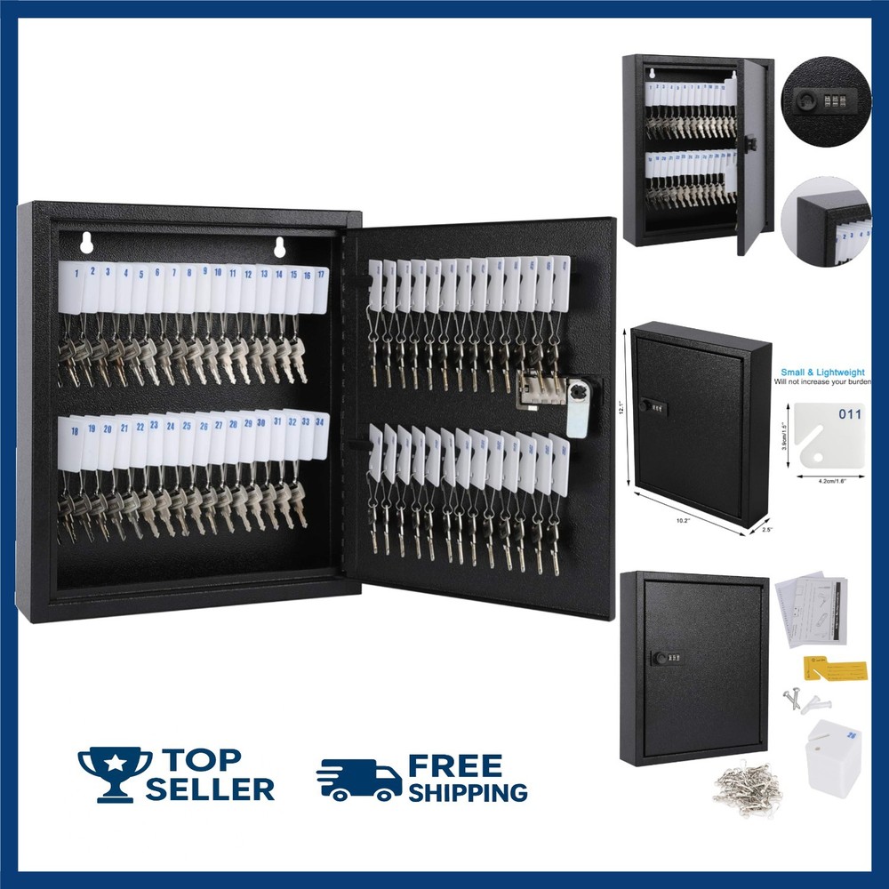 Locking Key Cabinet, 60 Key Storage Lock Box with Code, Key Box Wall Mount with