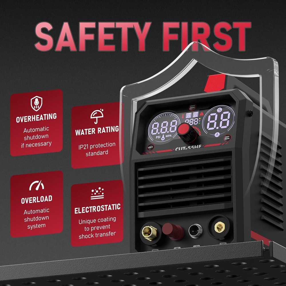 55 Amp High Frequency Plasma Cutter, Dual Voltage with Large Digital Display