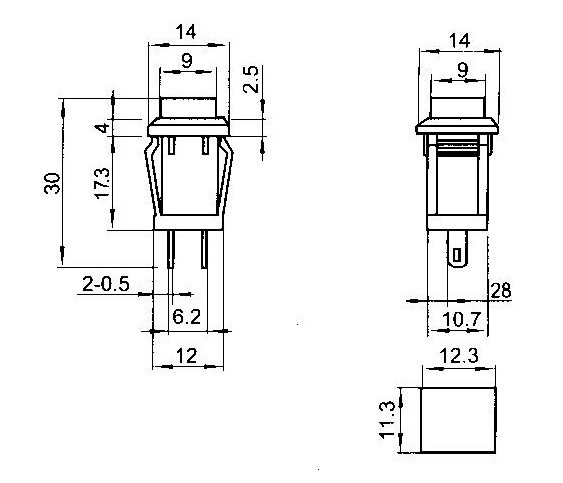 N.C. push button momentary switch square - AC DC