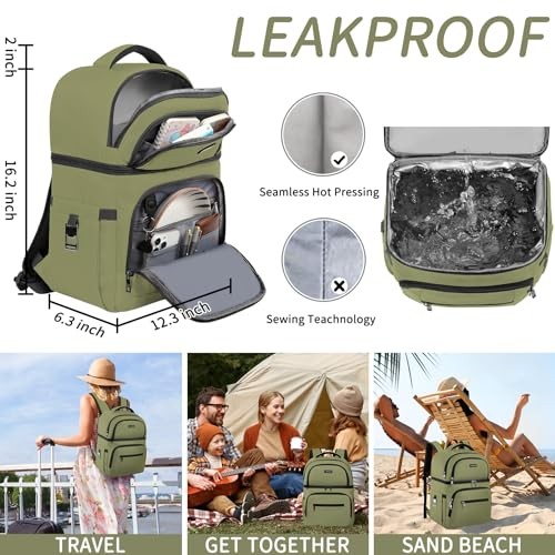 Cooler Backpack,Insulated Backpack Cooler Leakproof Double Deck Cooler Black