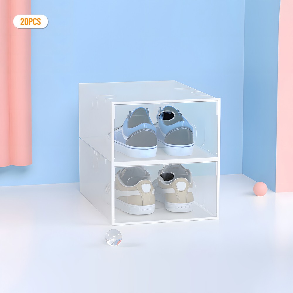 20Pcs Plastic Shoes Storage Box Stackable Display Case Sneaker Organizer Case