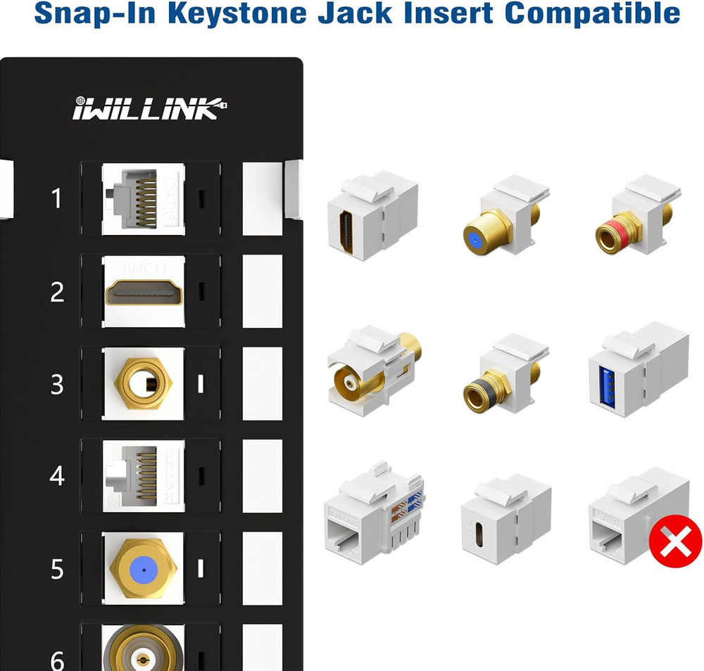 Iwillink Blank 12-Port Keystone Patch Panel with 89D Wall Mount Bracket, Versati
