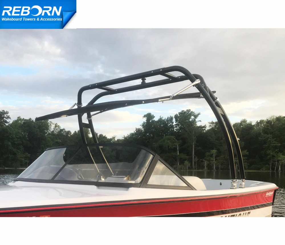 Reborn Launch Forward-facing Wakeboard Tower Black | Fast Install & Fold Down