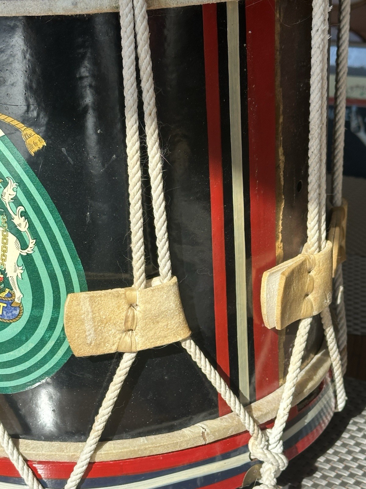 WWII Royal Air Force "Dieu Et Mon Droit" Red White & Blue War Side Drum