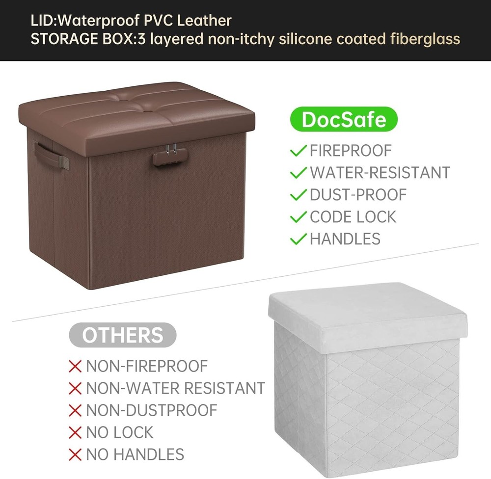 Multipurpose Fireproof Storage Stool, Lockable and Water-Resistant - 47L