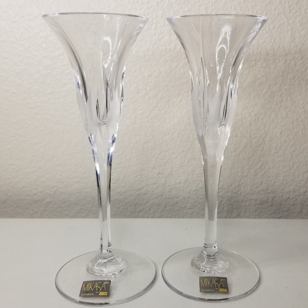 Mikasa Crystal Flame D'Amore Candlestick Holders 7.75"