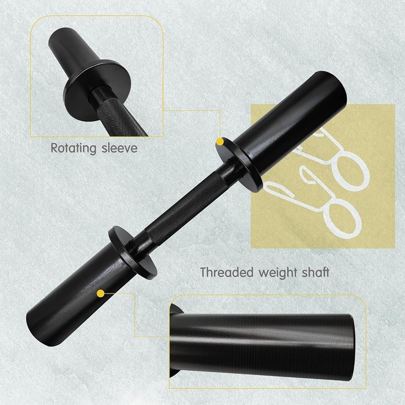 Olympic Dumbbell Bar Set 2 Bars 4 Spring Collars Solid Steel Home Gym Equipment