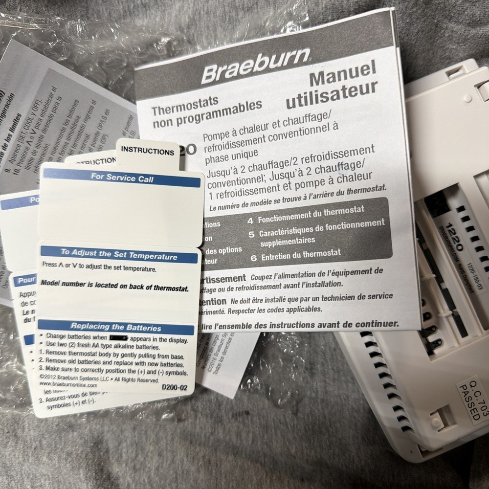 Braeburn 1220 Digital Non-Programmable Thermostat - White