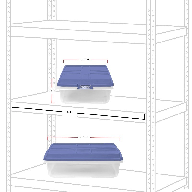 Hefty,40 Quart Clear Storage Bin,Latched Storage Container,with HI-RISE Blue Lid
