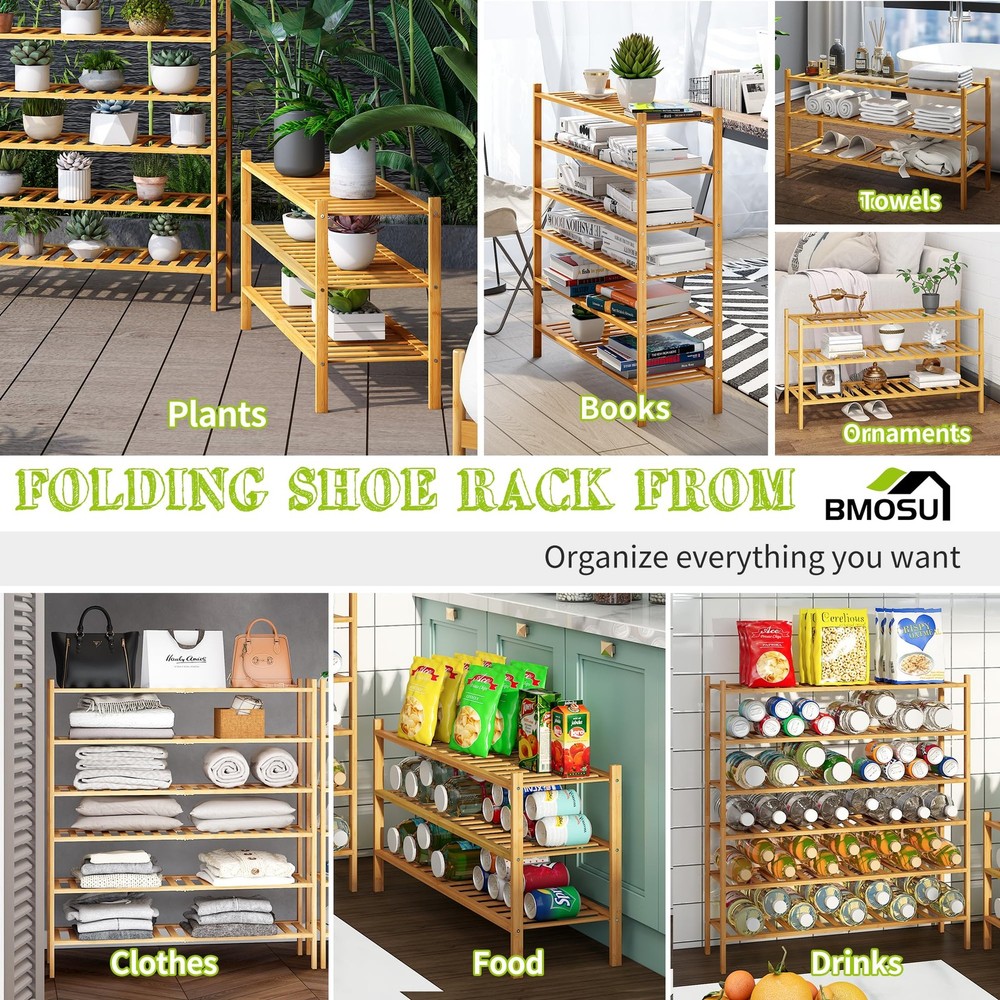3-Tier Bamboo Extended Shoe Rack Premium Stackable Shoe Shelf Storage Organiz...