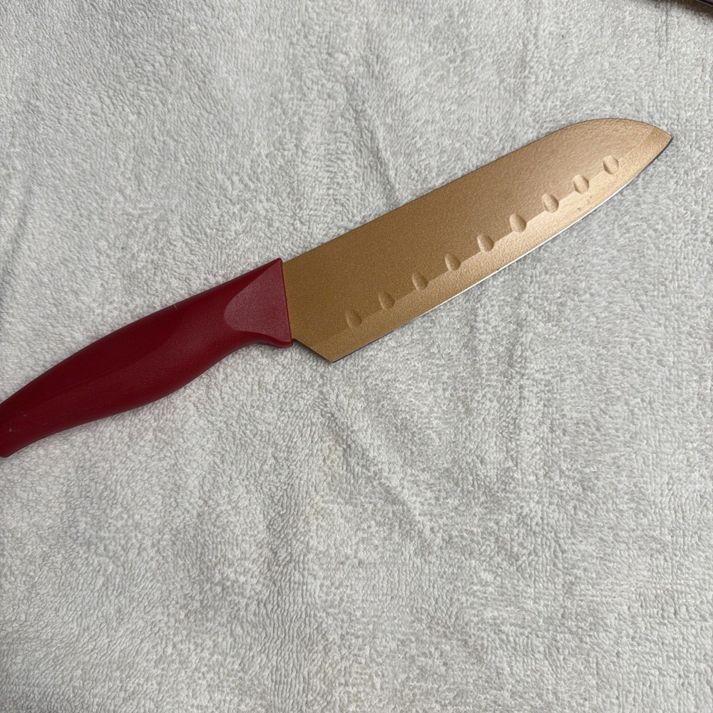 Santoku Copper Clad Non Stick Red Ergonomic Handle