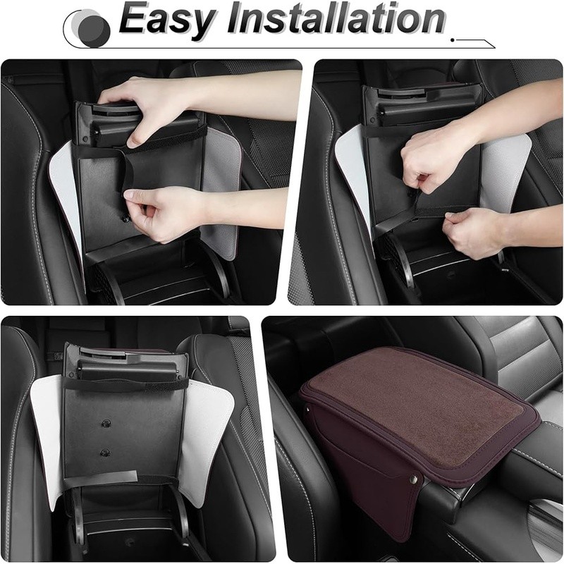 Durable Leather Armrest Pad W/ 5 Side Pockets Universal Console Protector New