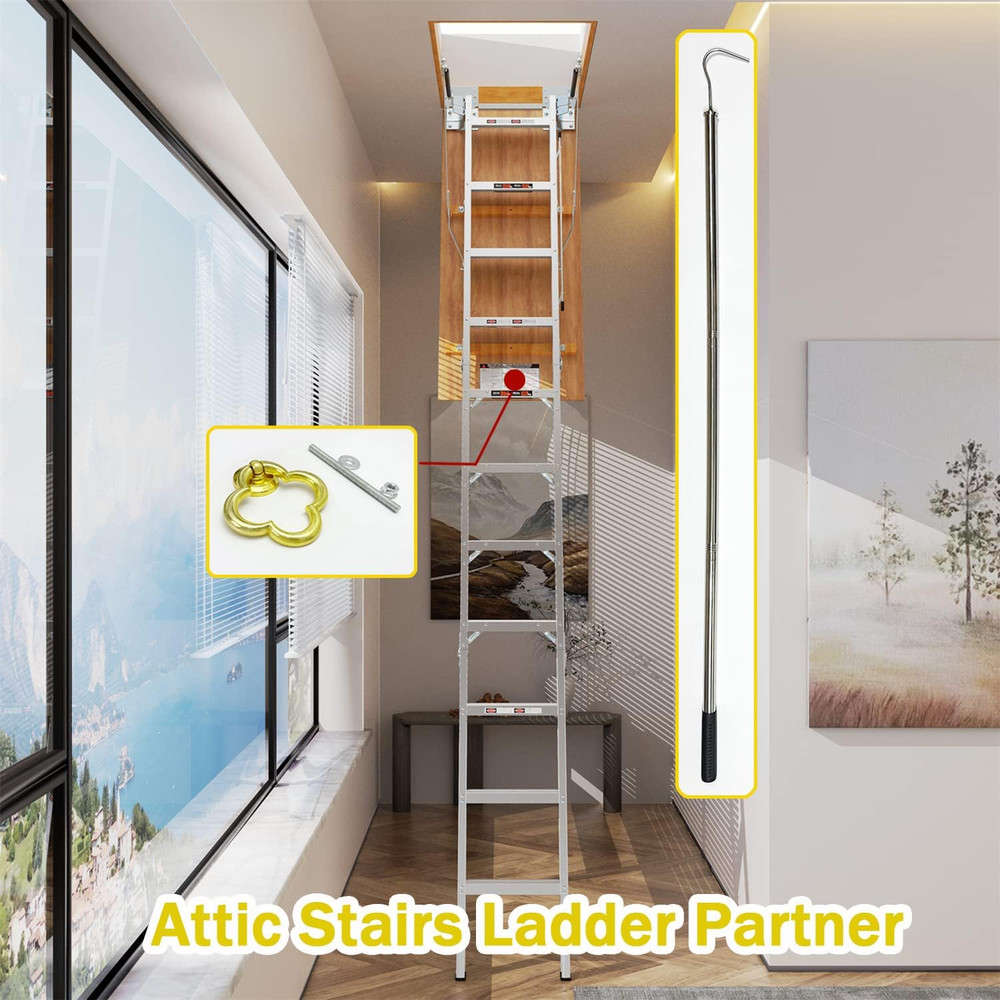 Attic Pull Down Hook System Kit, Heavy Duty Ladder Door Stairs Puller Rod Pol...