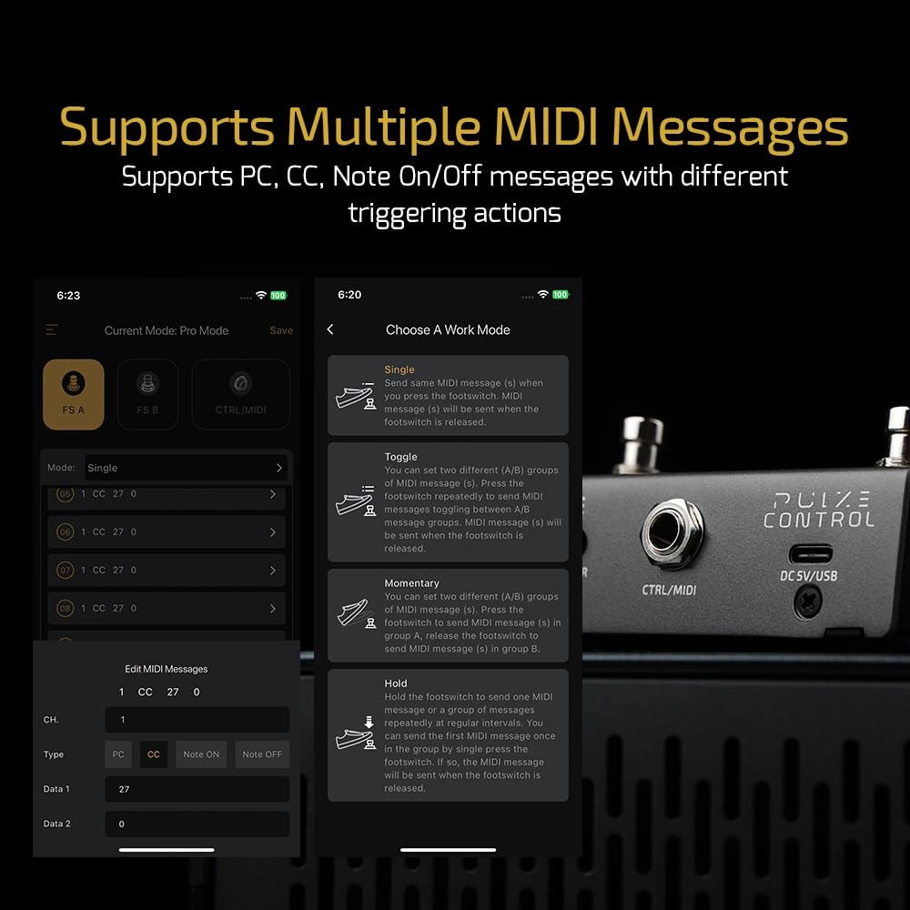 Wireless MIDI Controller with Programmable Footswitches, Mobile App Ultra-Com...