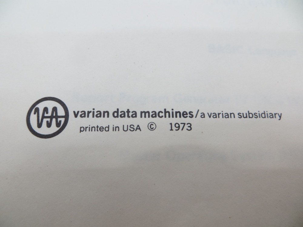 1973 VARIAN DATA MACHINES Varian Software Handbook Volume 1 vintage reference