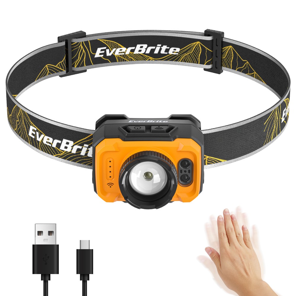 EverBrite Rechargeable Headlamp 600 Lumen 4Modes w/Motion Sensor&Memory Function
