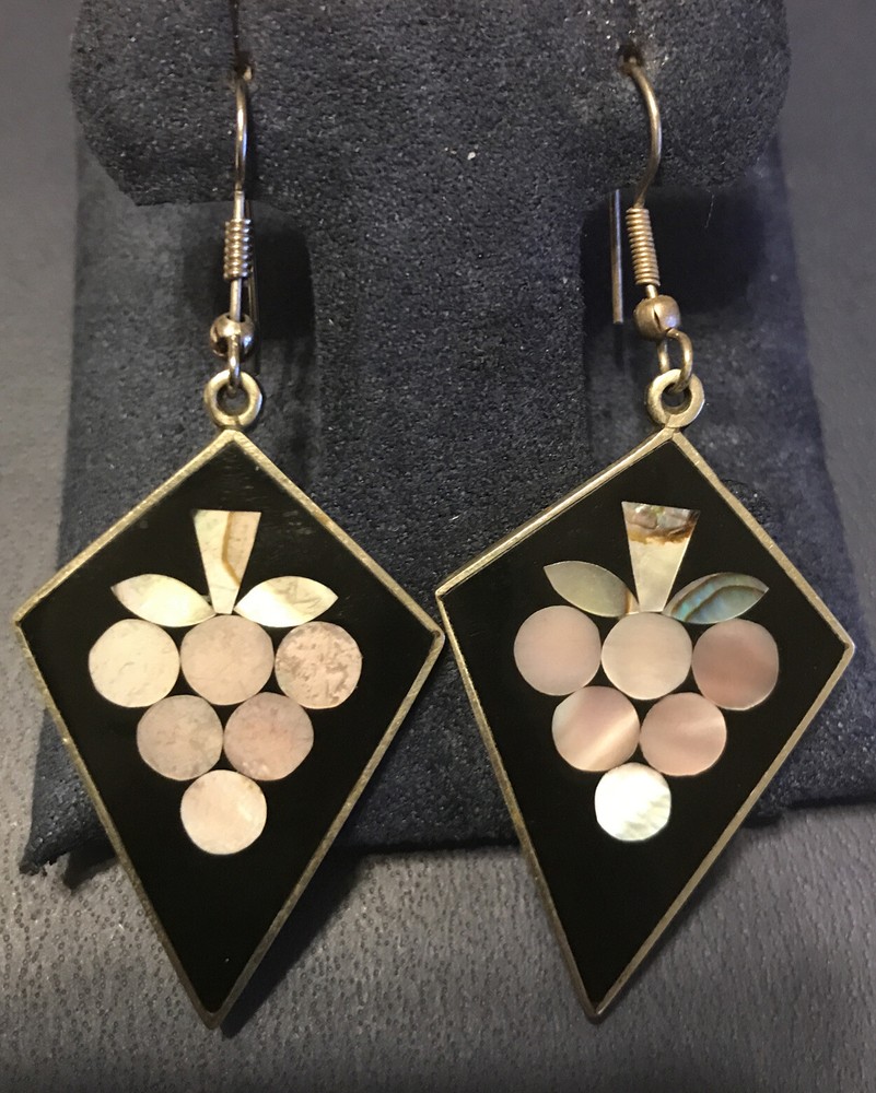 Vyg Mexico signed Abalone Enamel Dangle Earrings.