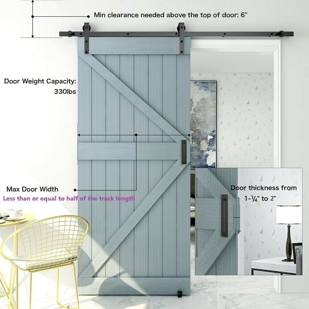 6.6 FT Sliding Barn Wood Door Basic Sliding Track Hardware Kit (Basic"J")