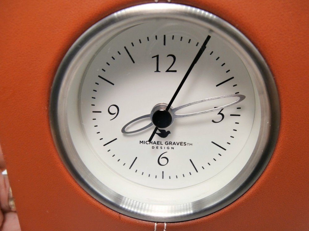 Michael Graves A Frame Leather Covered Desk Clock