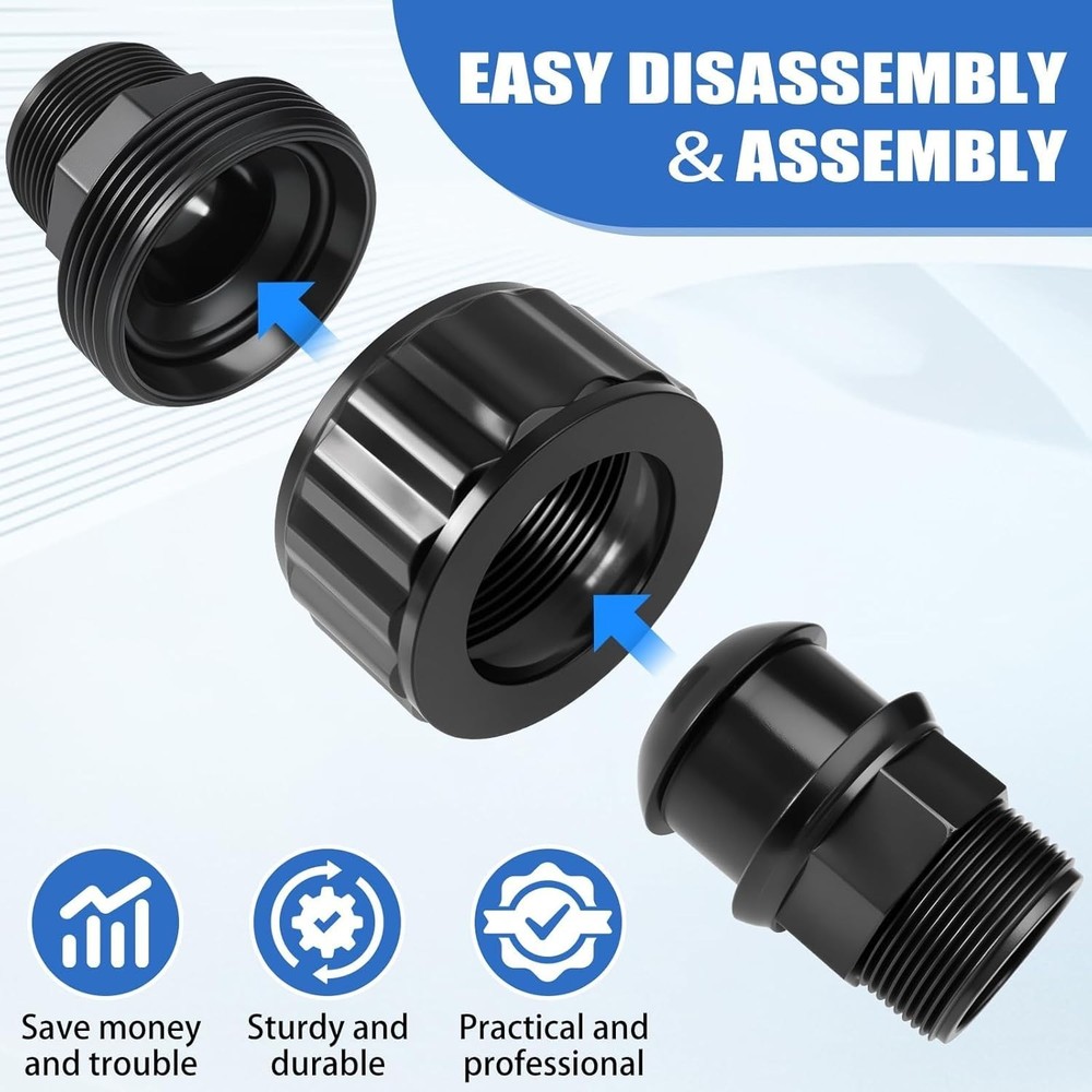 SP1480BLK 泳池泵过滤器接头 适用于 Hayward DE 和滤芯过滤器 - 1-1/2 英寸自对准双公头接头