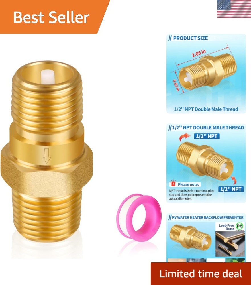 RV Water Heater Check Valve, 1/2" NPT Male to Male Thread Hot Water Heater Ba...