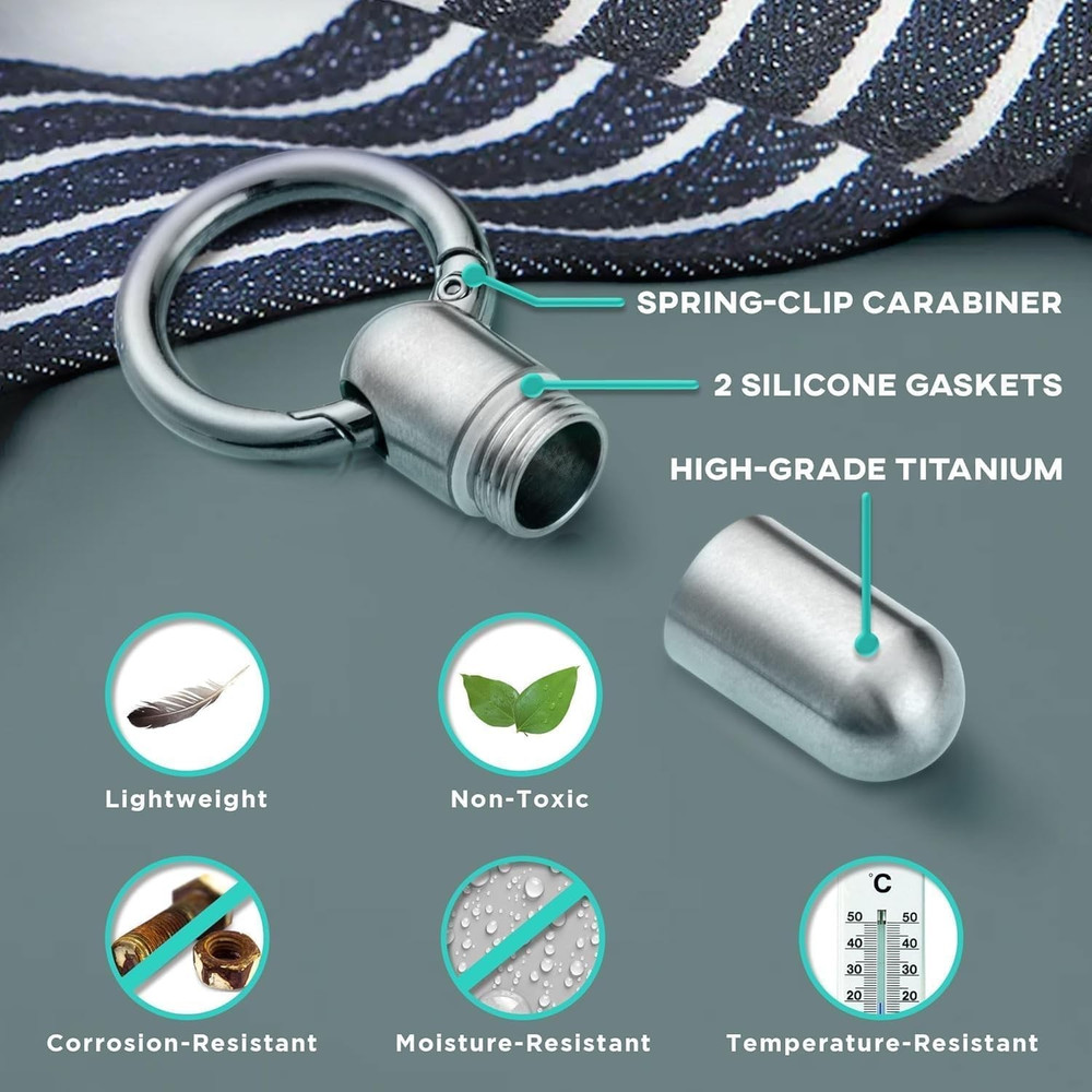 Titanium Keychain Pill Holder, Small Waterproof Pill Case Container W/Conveni...