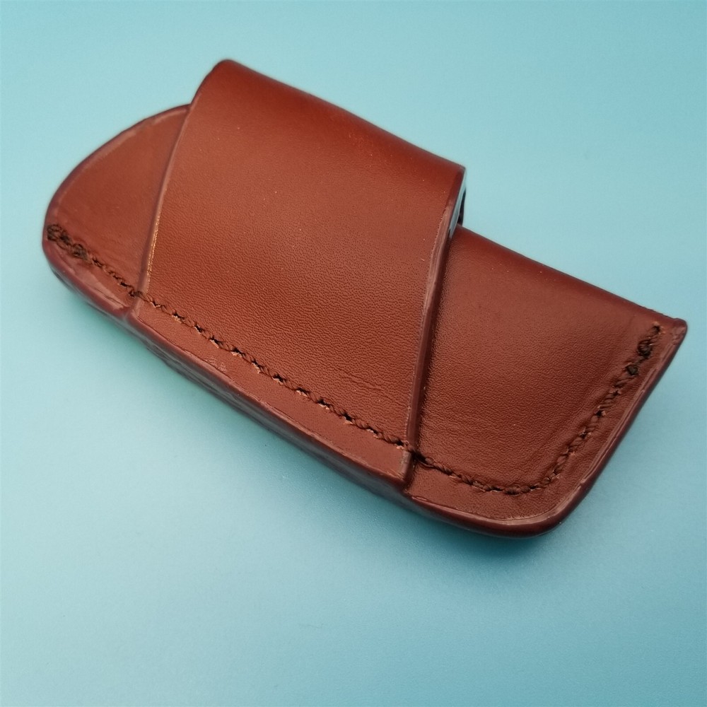 Brown Leather Folding Blade Knife Belt Sheath Horizontal Carry Loop Inside 3.5"