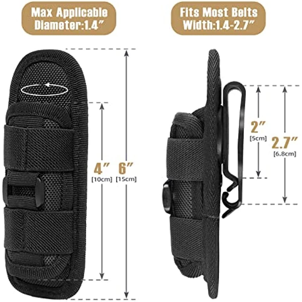 2Pc Tactical Flashlight Pouch Holster Rotatable Flashlight Holder Belt Clip Case