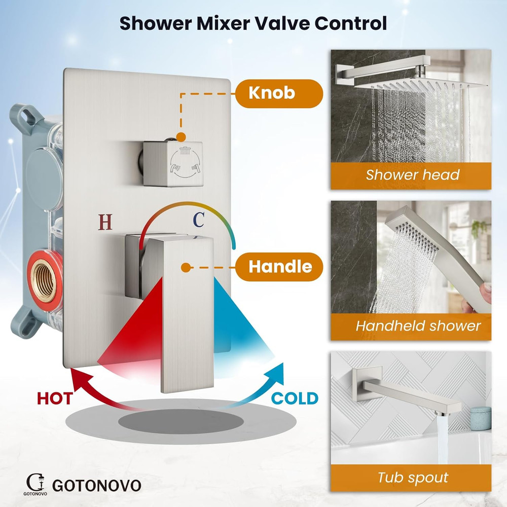 Brushed Nickel 3-Function Shower System with Rainfall Head & Handheld Spray