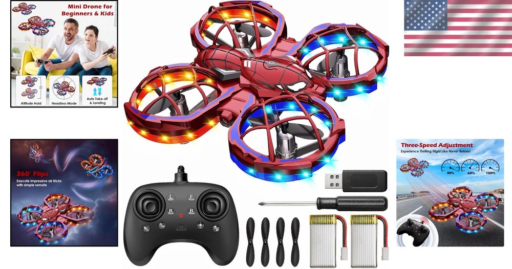 Mini Spider Drone for Kids 1080p Camera Remote Control with Flips Obstacles