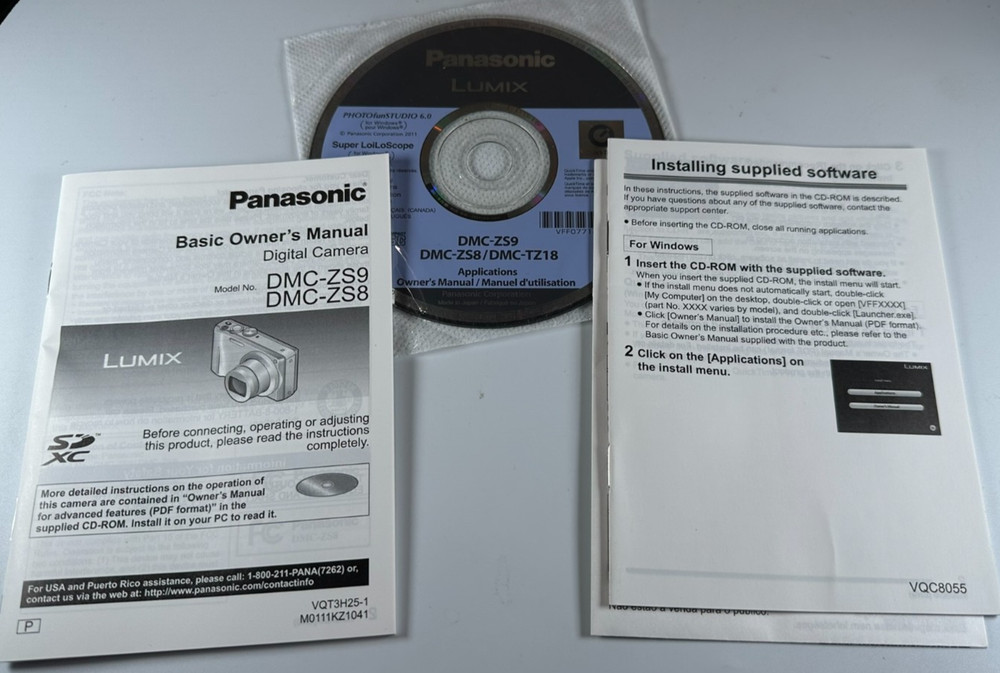 Panasonic DMC-ZS8 ZS9 Digital Camera Software CD + Basic Owner's Manual