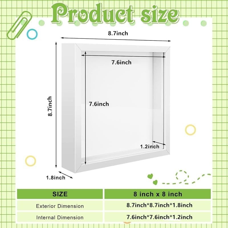 4 Pack 8 x 8in Shadow Box Picture Frame 3D Frames Shadow Box Square Acrylic S...