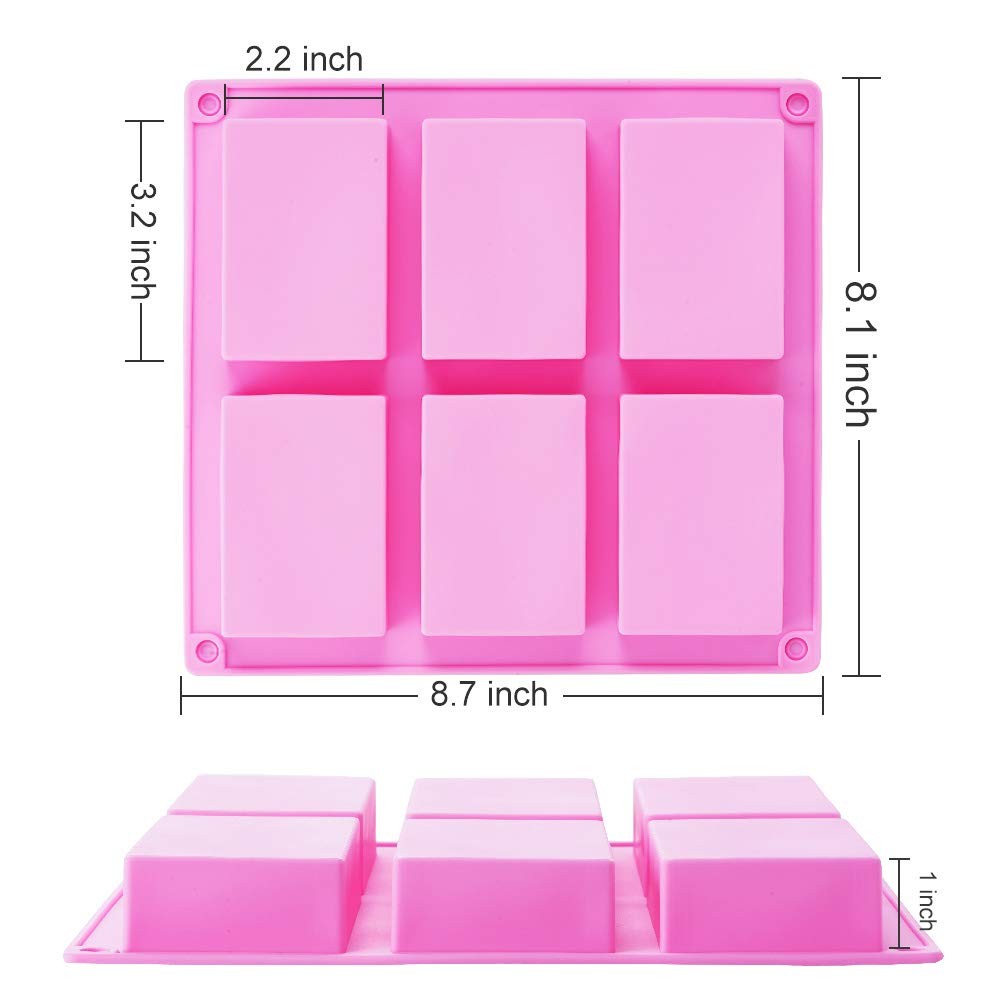 3 Pack Silicone Rectangle Soap Molds with 6 Cavities for Baking Soap Making
