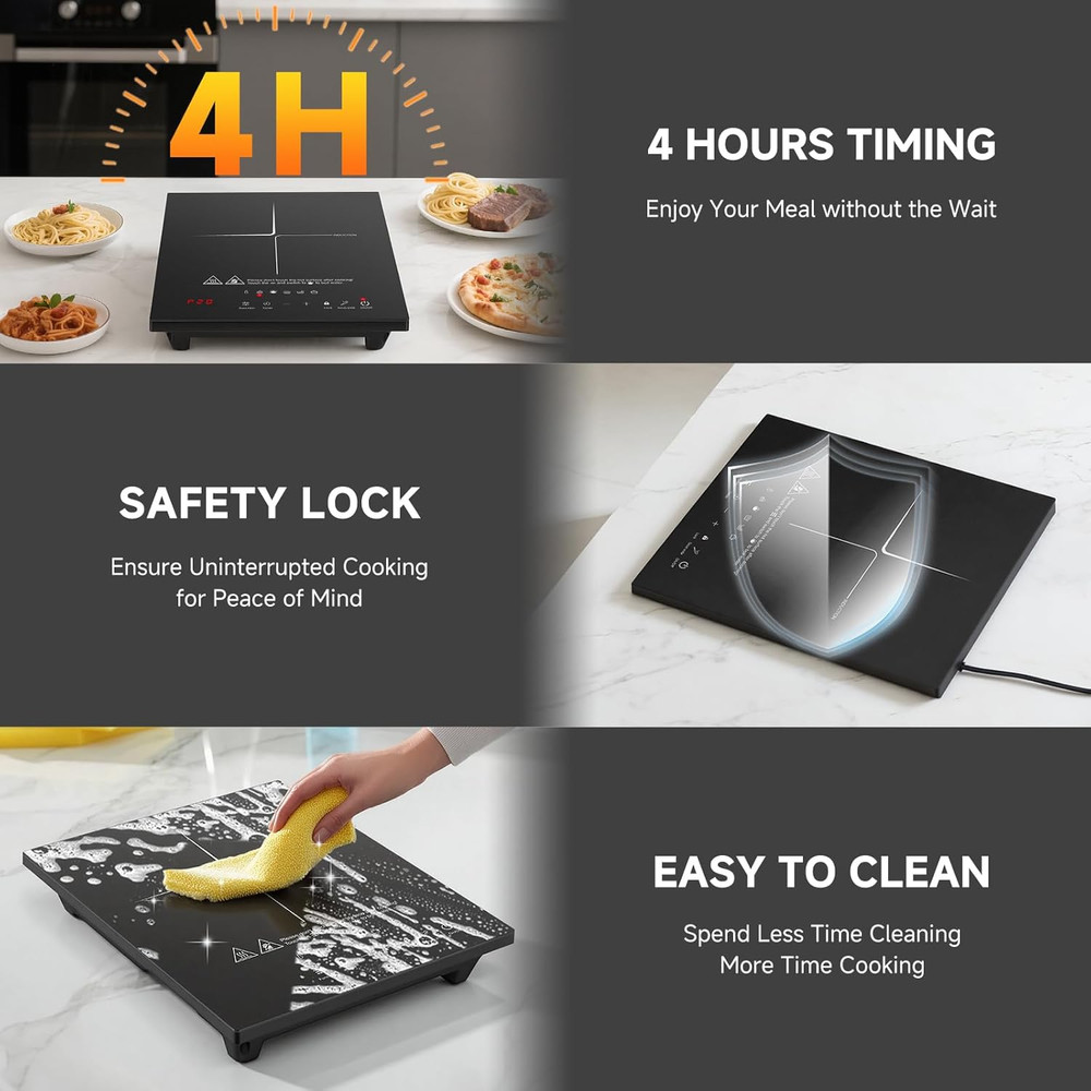 1800W Portable Induction Cooktop with 74 Temp Settings & Timer