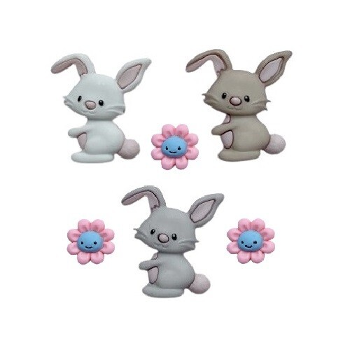 Bunny Trail - Shelly's Buttons - Easter Rabbit Buttons - Craft Sewing Scrap