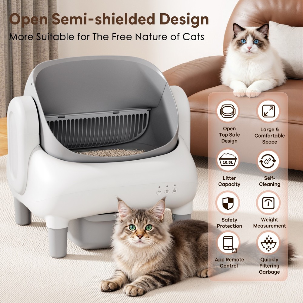 Used Automatic Self-Cleaning Cat Litter Box, APP Control, Open Top, Odor Lock
