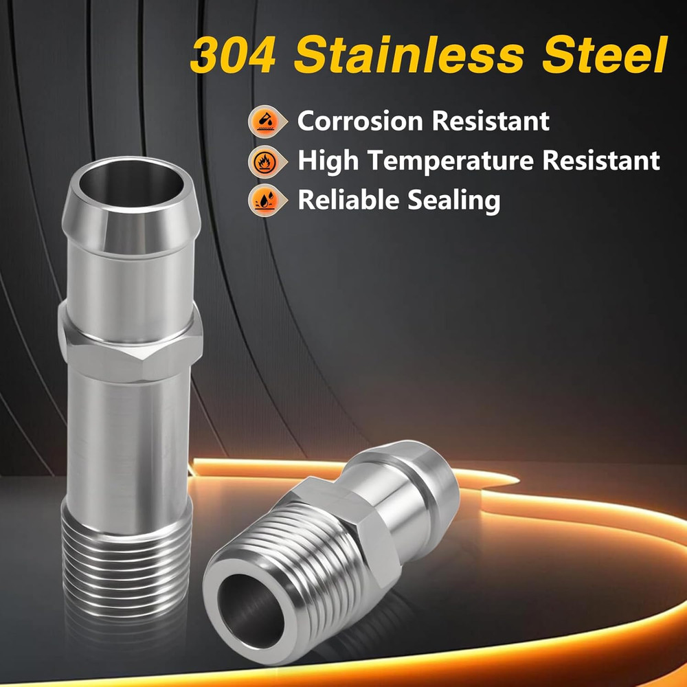 2Pcs Upgraded Stainless Steel 1/2" NPT Heater Hose Fittings, 5/8" Intake Fitting