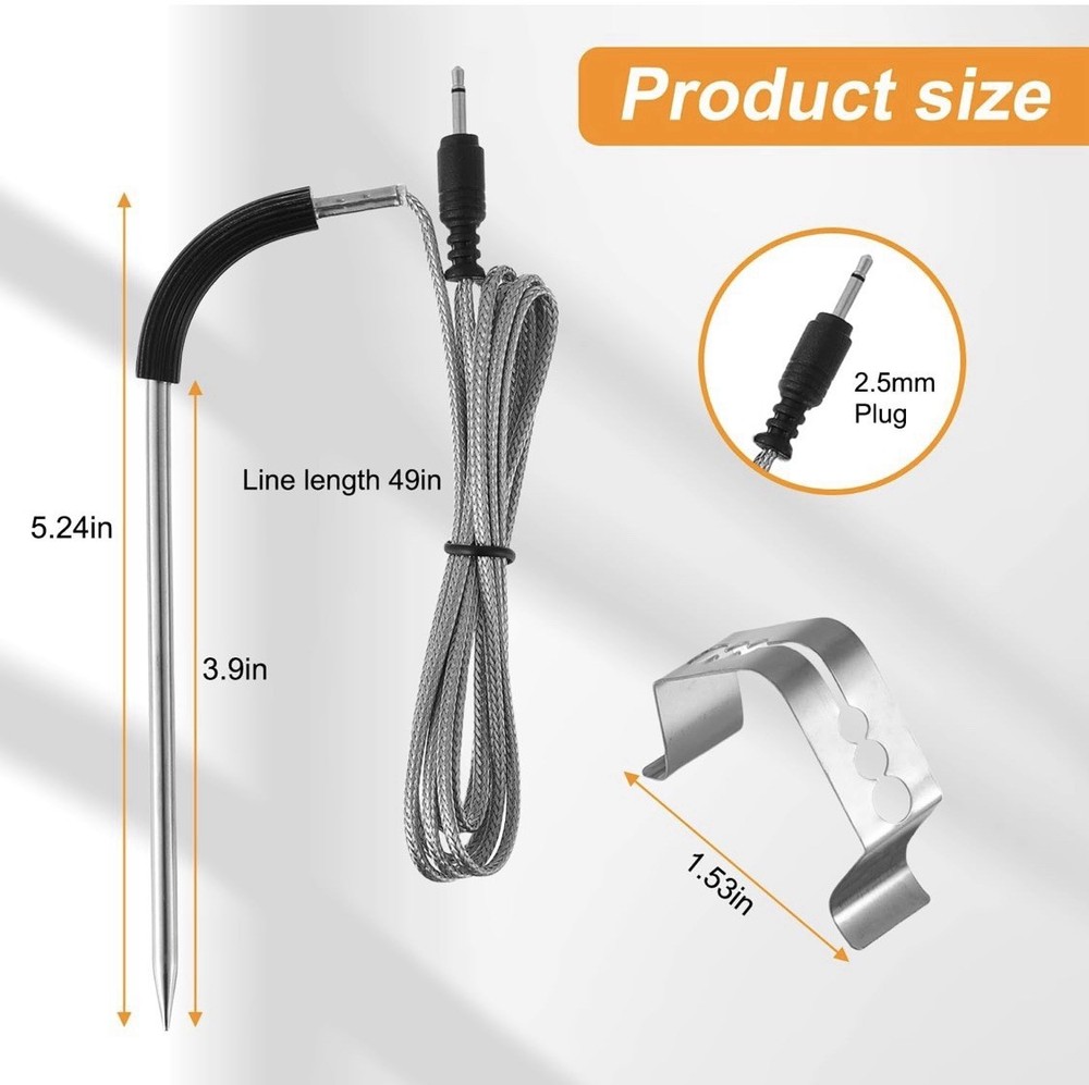 Meat Probe Replacement for Pellet Grills, 2.5mm Plug Temperature Probe Access...