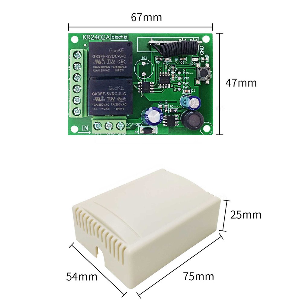 433MHz Universal Wireless Remote Control DC RF Relay Transmitter -107dbm