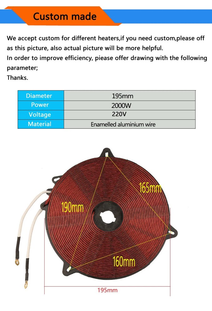 2000W 195mm Induction Heating Coil Enamelled Aluminum Wire Panel for Cooker Hob