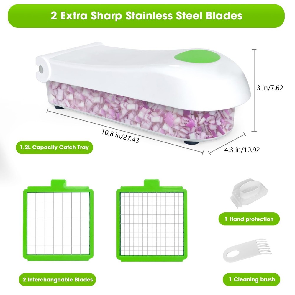 LHS Manual Food Processor Large Vegetable Chopper, 1004ML Pull 2 in 1, White