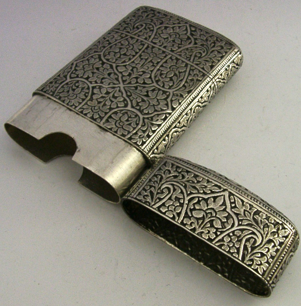 TOP QUALITY INDIAN 115g SOLID SILVER CIGAR CASE BOX c1890 ANTIQUE