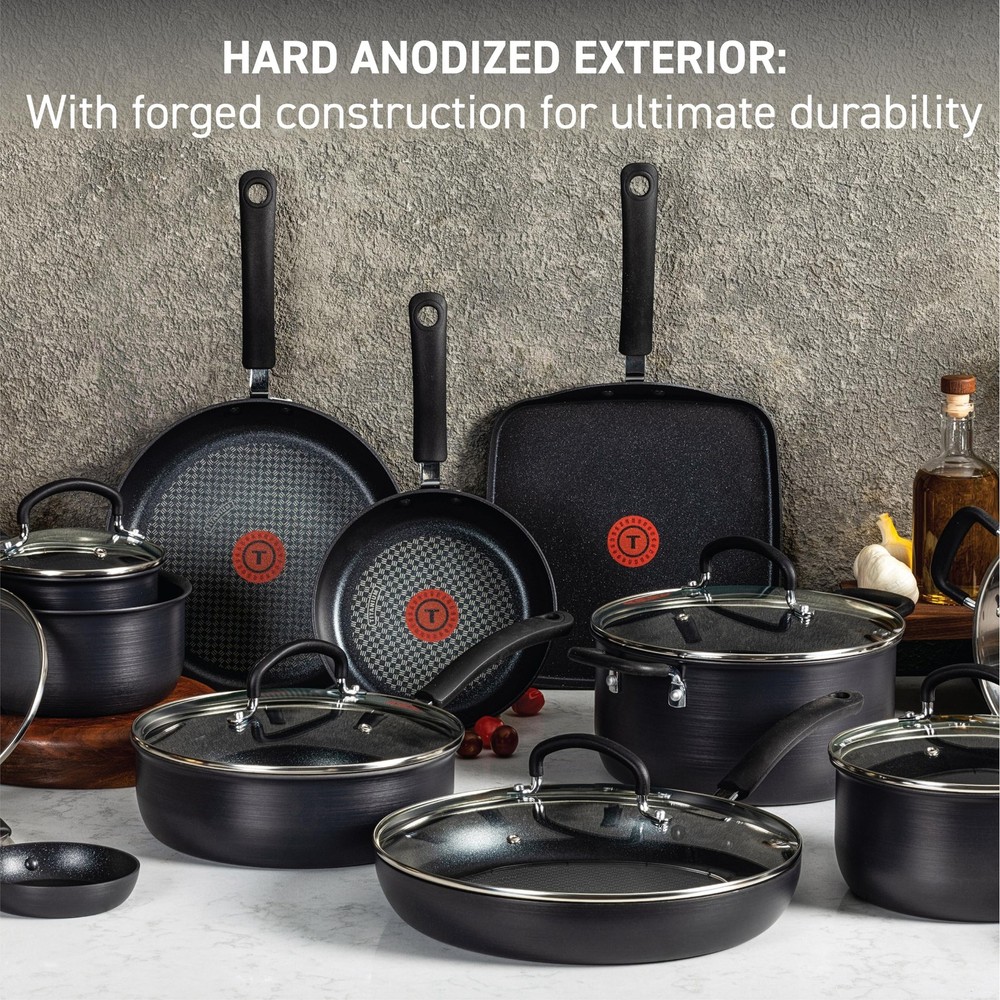 T-fal Ultimate 14 Piece Black Cookware Set Hard Anodized Nonstick Kitchenware