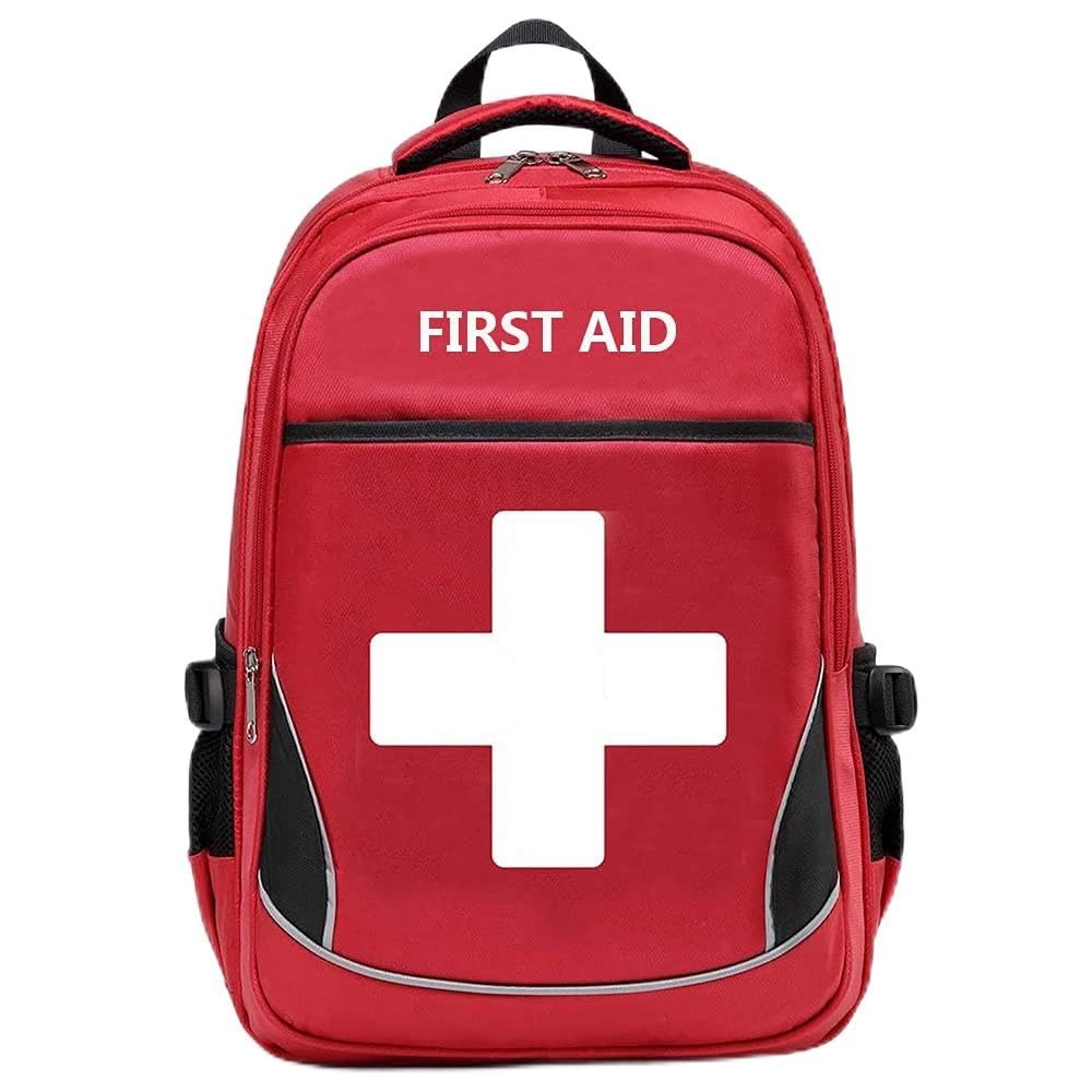 Red First Aid Bag Empty Trauma Backpack Multi-Pocket for Camping & Travel